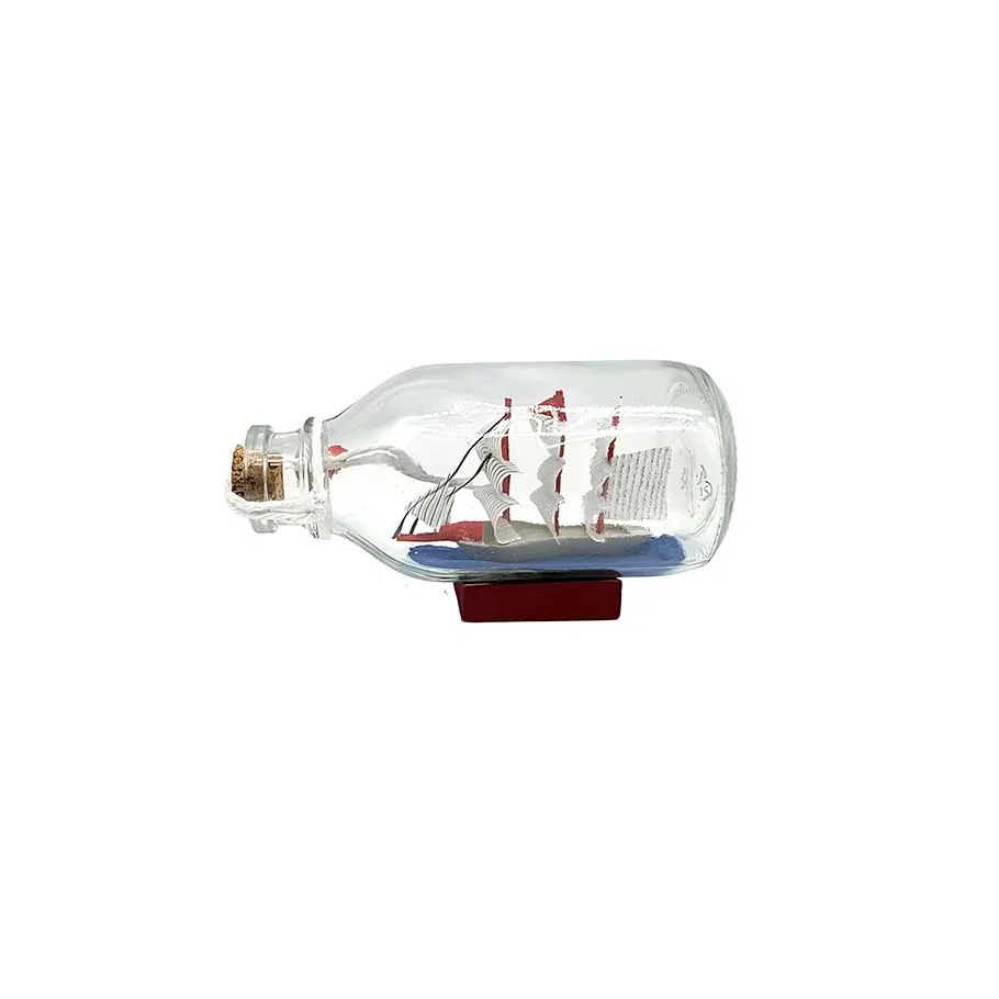 Adorno de botella con velero de madera