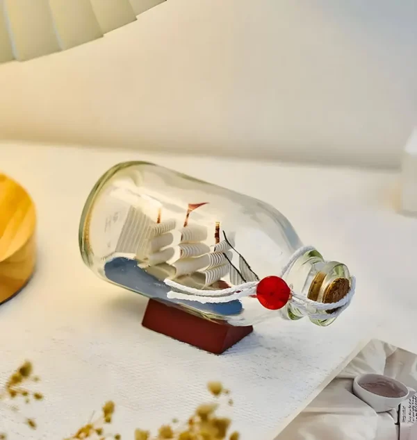 Adorno de botella con velero de madera - Imagen 4
