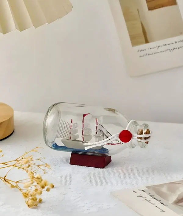 Adorno de botella con velero de madera - Imagen 5